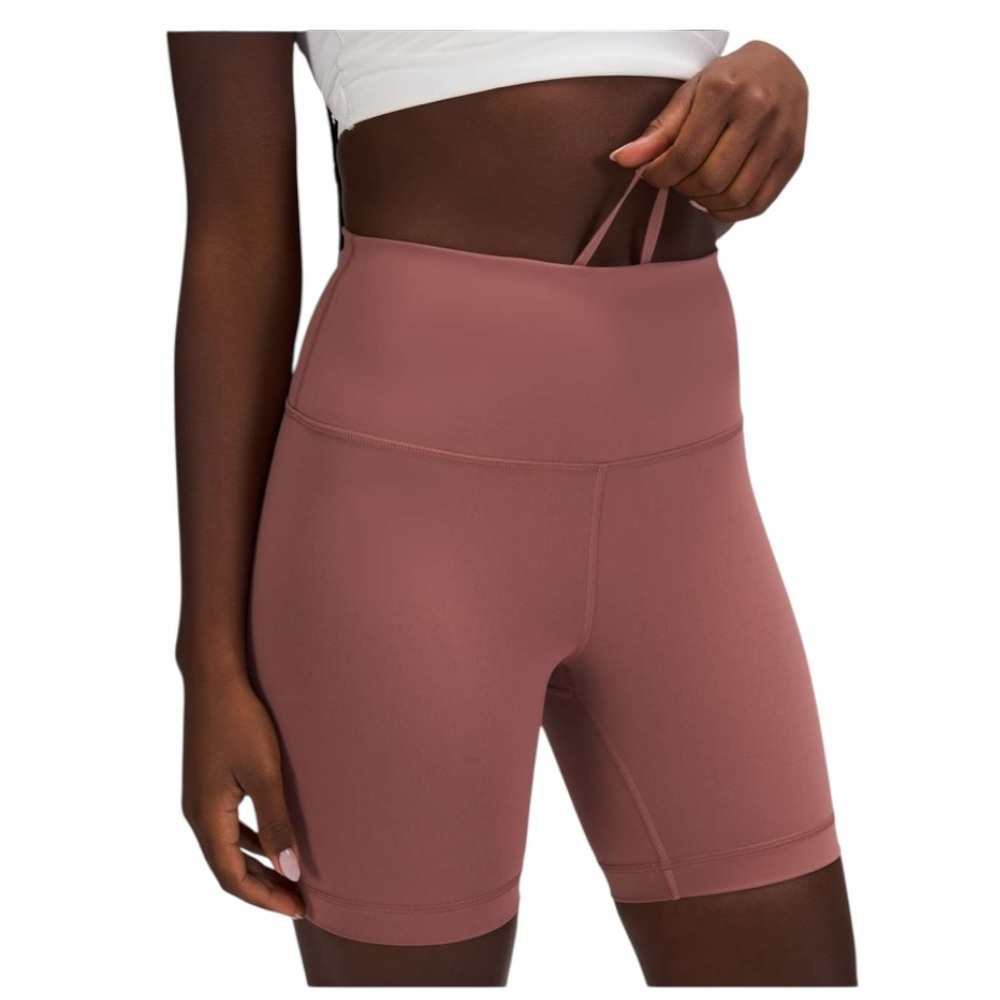 Lululemon Wunder Train High-Rise Biker Shorts Size 4 Mauve Color (Pink) - Picture 2 of 6